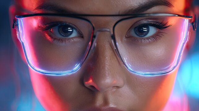 Woman wearing futuristic glasses close up portrait