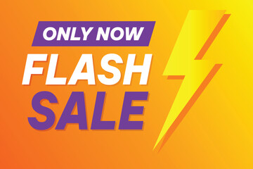 Flash sale announcement with lightning bolt graphic and vibrant orange and yellow gradient background