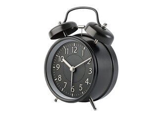 Black twin bell alarm clock isolated on transparent background