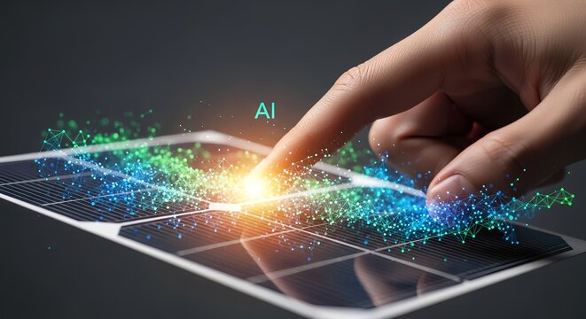 AI power energizes solar panel tech for a sustainable future, showcasing innovation and smart energy solutions for a cleaner planet