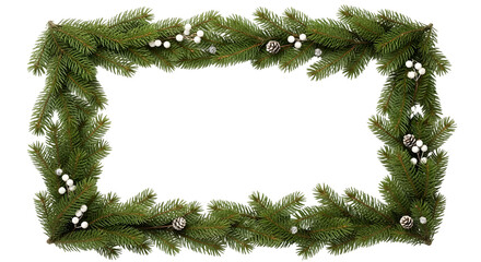 Festive green christmas garland with white lights forming a decorative frame on a black background