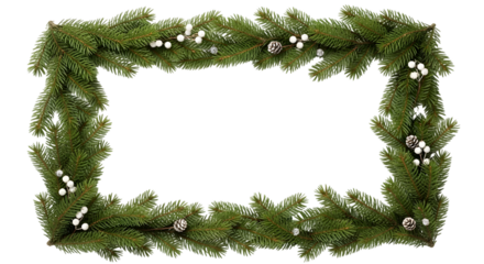 Festive green christmas garland with white lights forming a decorative frame on a black background