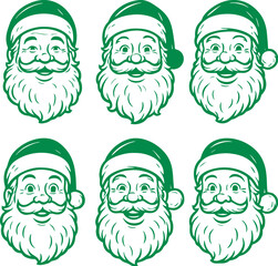 intage Santa Claus Faces Vector Set – Christmas Holiday Illustration