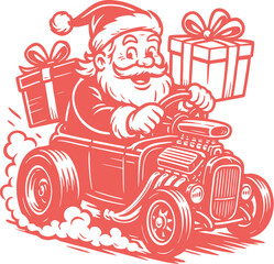 Santa Claus Driving Hotroad Car Vector