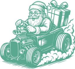 Santa Claus Driving Hotroad Car Vector