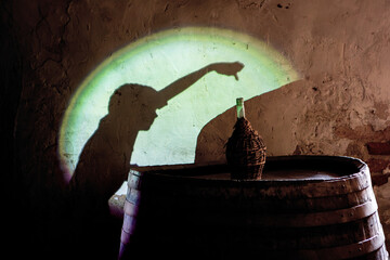 Atmospheric wine cellar with large wooden barrels natural lighting and vintage charm symbolizing tradition and craftsmanship