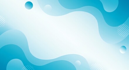 Minimalist abstract background with flowing blue shapes and curved lines. Smooth gradients of cyan and turquoise fade into white, enhanced by soft circular shadows. Ideal for modern business or tech b