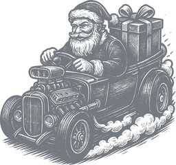 Santa Claus Driving Hotroad Car Vector