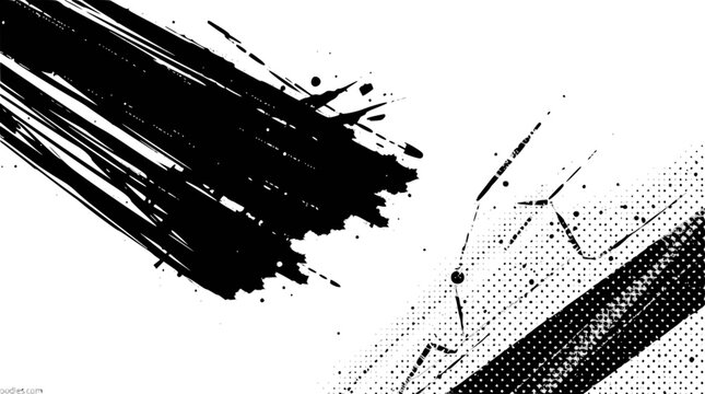 Abstract black grunge brush strokes forming a cross pattern, isolated on