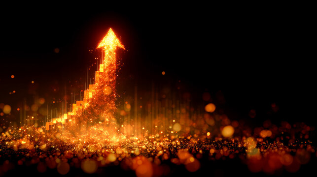 上昇する赤いデジタルの光の矢印