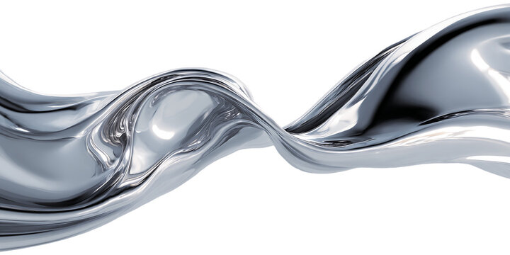 Abstract Metallic Silver Wave Flowing with Dynamic Motion on Transparent Background for Modern Design and Innovation Theme Illustration, PNG