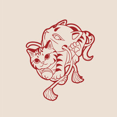 funny vector illustration of a cat	
