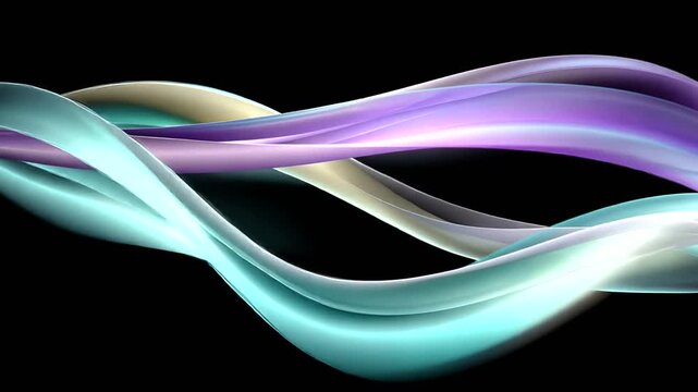 Flowing, multicolored ribbons gracefully curve on a black backdrop