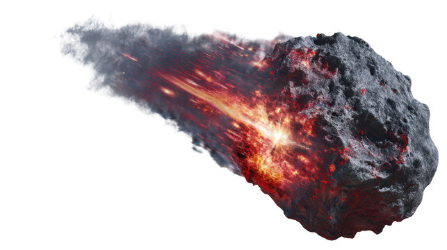 Witness the intense fiery descent of a colossal celestial body, an awe-inspiring cosmic event hurtling through space, creating a breathtaking display of light and destruction