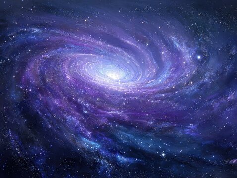 Radiant Purple Spiral Galaxy Deep Space Nebula Star Clusters Cosmic Phenomenon Brilliant Center Billions Luminous Stars Dark Universe Expanse