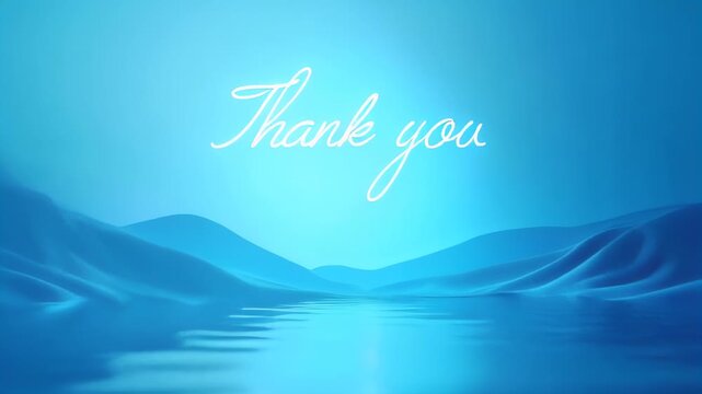 Text thank you  blue background with a mountain and a lake
