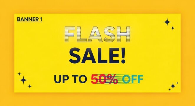 Flash sale banner announces up to 50% off discounts on products.