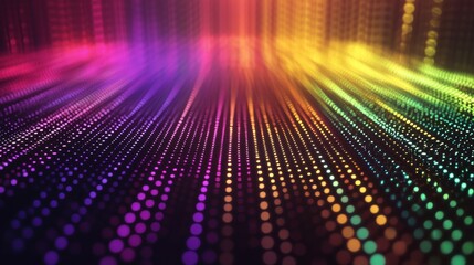 Holographic grating patterns with rainbow spectrum displaying laser interference phenomena across dotted surface creating vibrant optical diffraction effects