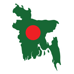 Bangladesh Map Vector Illustration with National Flag Colors — Green and Red Design