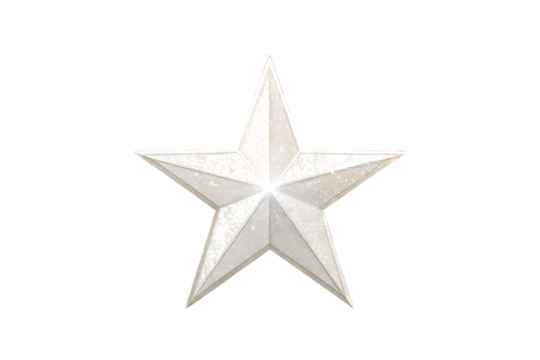 A single white five pointed star isolated on transparent background