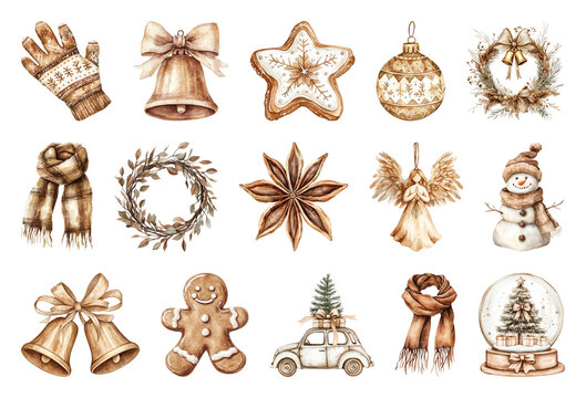 PNG Vintage holiday decoration illustrations, element set on transparent background