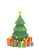 Christmas tree with colorful gifts in a festive setting  