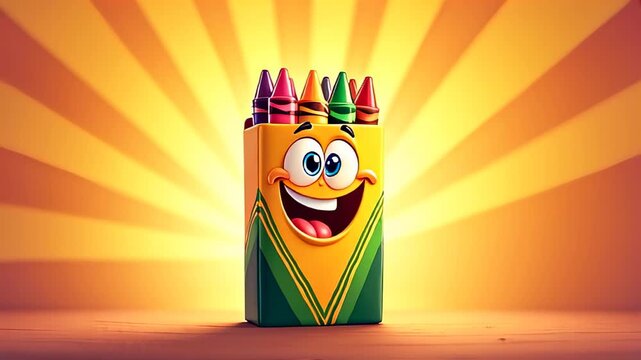 Cartoon crayon box with a happy face and a happy smile