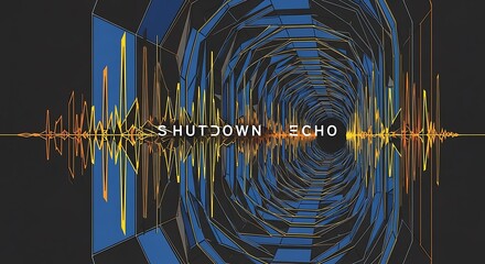 A futuristic digital tunnel with a vibrant sound wave graphic and "SHUTDOWN ECHO" text.