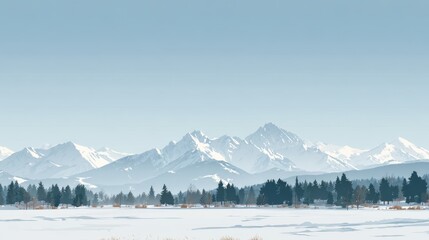 Obraz premium Serene winter landscape with snow-capped mountains