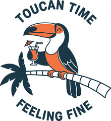 Obraz premium Simple vector logo of a toucan mascot. An exotic bird character for a tropical brand or a summer party invitation design.