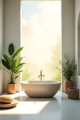 AI, generative, Luxury Bathroom with Freestanding Tub and Panoramic Ocean View. 6