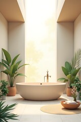 AI, generative, Luxury Bathroom with Freestanding Tub and Panoramic Ocean View. 8