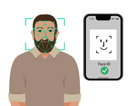 Verification ID is an illustration of Verification ID using system of face recognition and personal ID. The concept is take a photo by holding their own ID to get verified. Vector illustration.