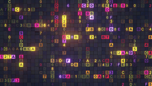 Matrix of hex machine code 3D render