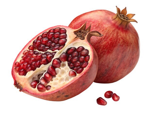 Fresh pomegranate fruit isolated on transparent background