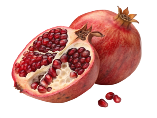 Fresh pomegranate fruit isolated on transparent background