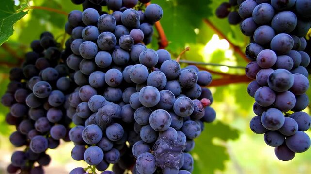 Lush Purple Grapes Ripening on the Vine in a Vineyard.