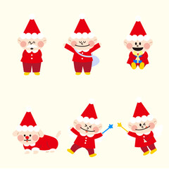 Cute Santa Elf Character Set | Christmas Vector Illustration