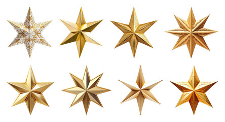 Naklejka premium PNG Golden stars with intricate designs, element set on transparent background
