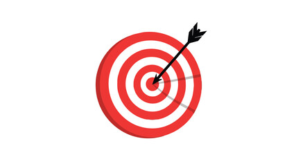 A black arrow hits the bullseye of a red and white target symbolizing success and achievement