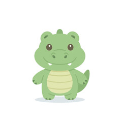 Obraz premium Cute cartoon crocodile, flat vector illustration, adorable animal character, green reptile