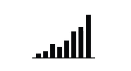 Black bar graph showing upward trend and increasing growth on a white background representing success and progress
