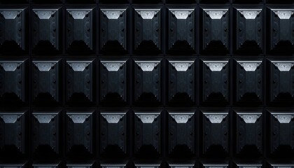 Modern Black Metal Square Pattern Background with Geometric Shapes and Industrial Texture