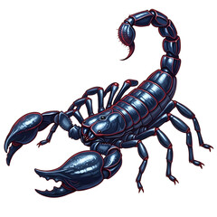 Dramatic dark scorpion poised for action with sharp claws and segmented tail ready to strike, embodying danger and power