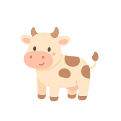 Fototapeta premium Cartoon cow, flat vector illustration, with cute animal and adorable design