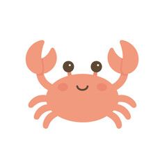 Cute crab character, flat vector illustration of happy sea creature