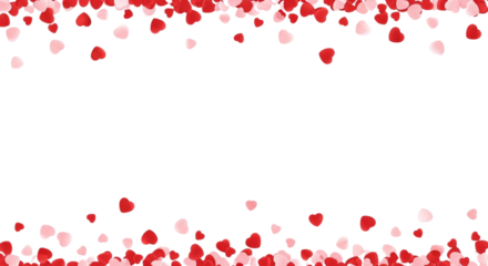 Red and Pink Heart Confetti on Transparent Background. Valentne's day frame