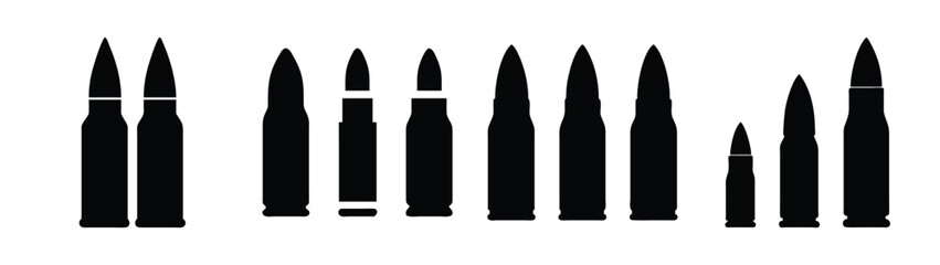 Ammunition bullets vector illustration black and white firearm cartridge weapon military bullet set clip art