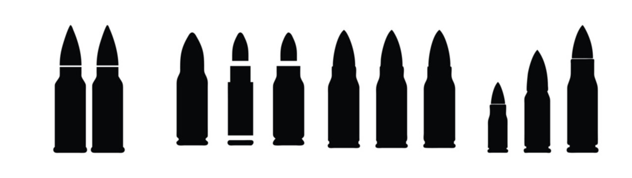 Ammunition bullets vector illustration black and white firearm cartridge weapon military bullet set clip art