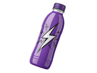 Purple energy drink bottle with lightning bolt isolated on transparent background